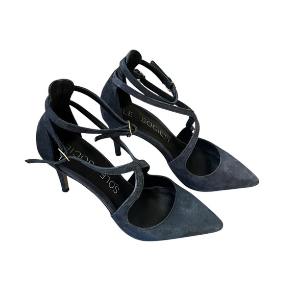 Sole Society Women's Blue Felt Strappy Heels Size 6.5 - Picture 2 of 5